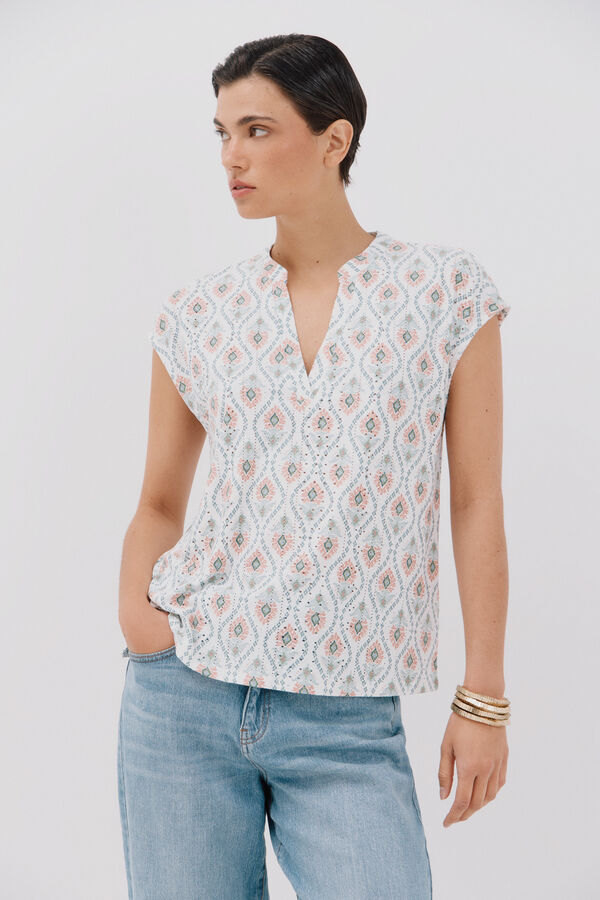 Cortefiel Openwork  knit  t-shirt Printed white