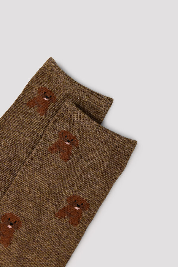 Cortefiel Poodle long socks Printed brown