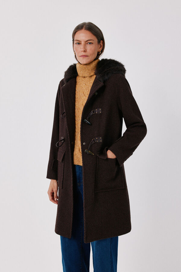 Cortefiel Long duffle coat Dark brown
