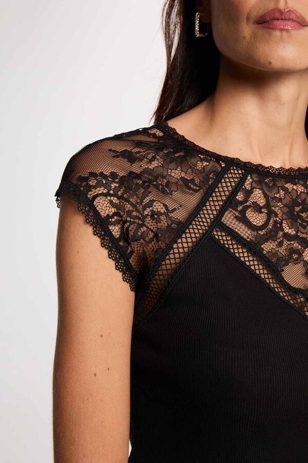 Morgan T-shirt de renda Preto
