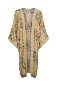 Cortefiel Kimono largo corte holgado flores Estampado beige