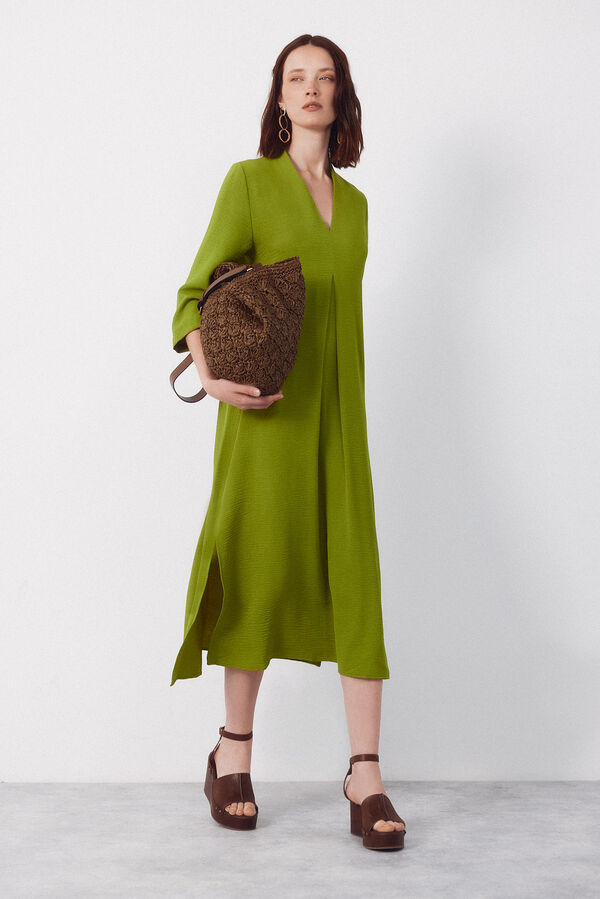 Cortefiel Braided raffia bag Kaki