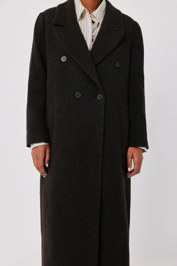 Cortefiel Italian fabric long coat Dark brown