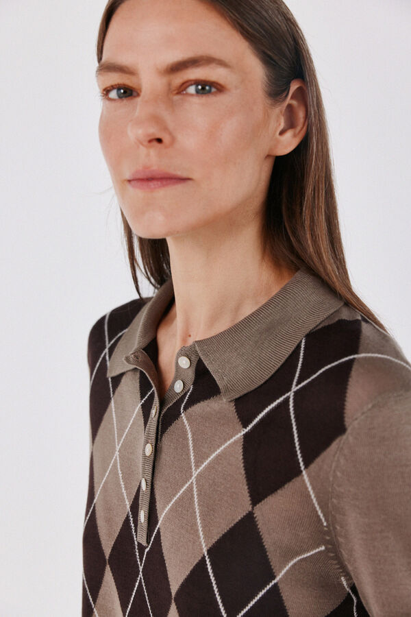Cortefiel Fine knit polo shirt Nude