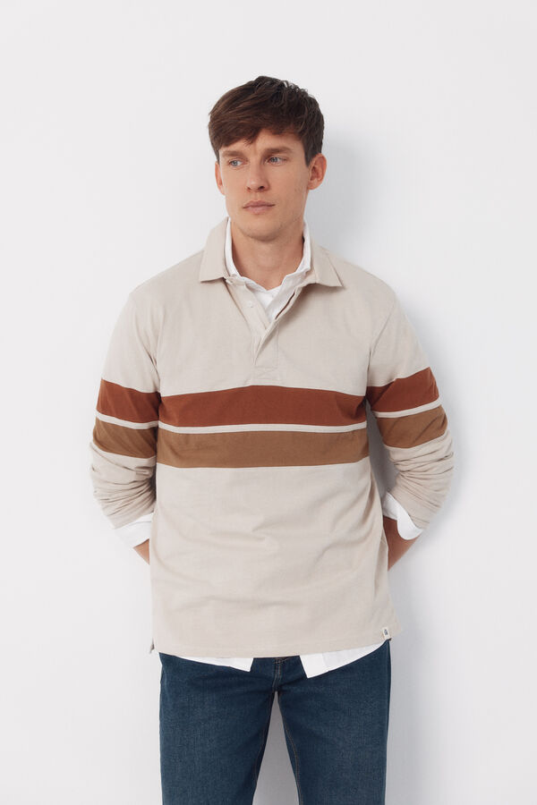 Cortefiel Polo rugby bloques Beige