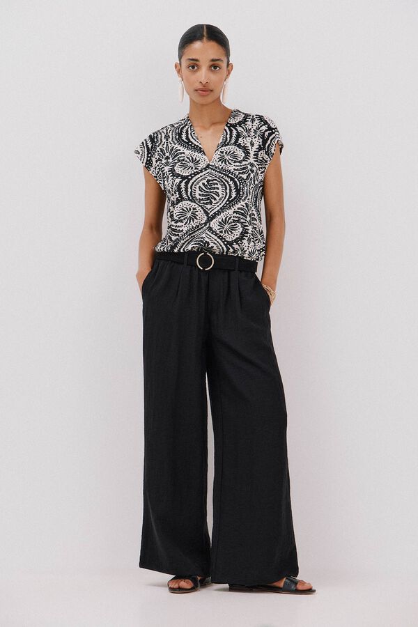 Cortefiel Printed t-shirt with gathered V neckline Printed white