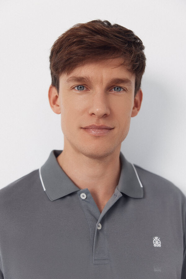 Cortefiel Coolmax&reg; jacquard collar polo shirt Grey