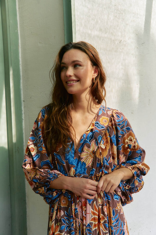 Jaase Vestido longo Catalonia com estampado de terra Multicolorido