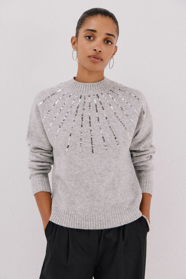 Cortefiel Jersey delantero lentejuelas. Grey