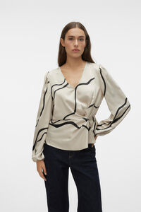 Cortefiel Women's long-sleeved blouse with side knot Beige
