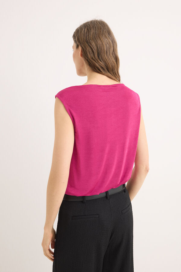 Cortefiel Satin draped  knit  top Purple