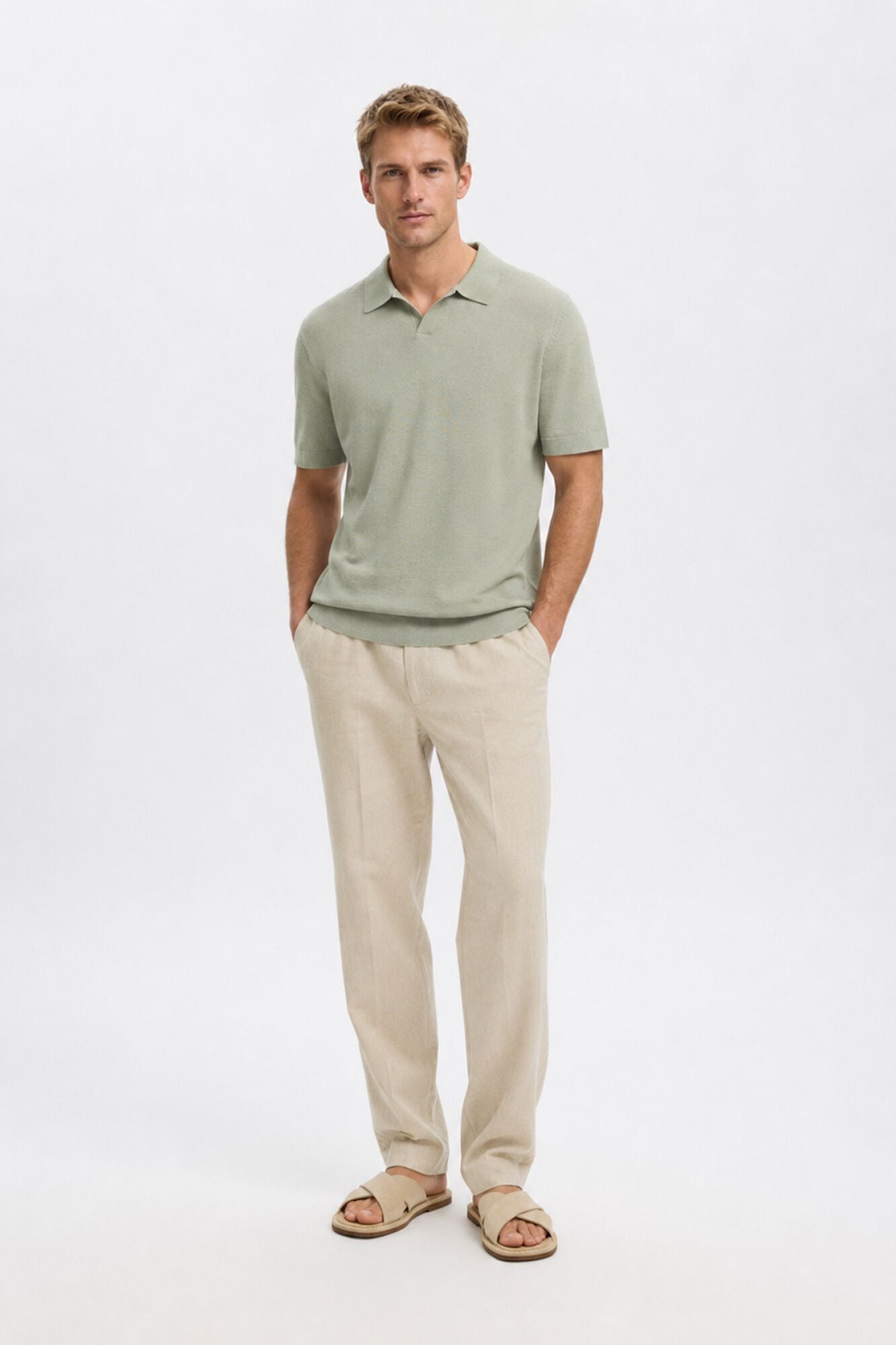 Selected Polo de malha com gola aberta