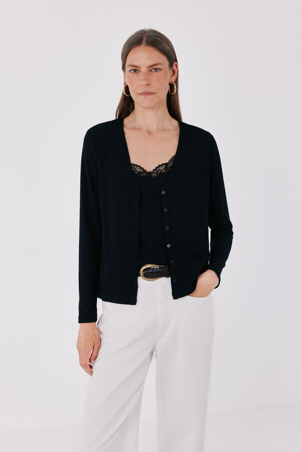 Cortefiel Lace detail double cardigan Black