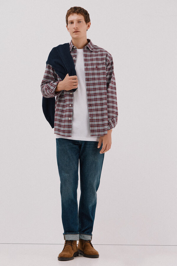 Cortefiel Plaid oxford shirt Maroon