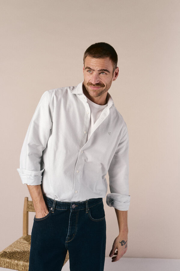 OOTO Camisa oxford raya candela manga larga Kaki