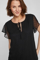 Vila Blusa manga curta plumetti Preto