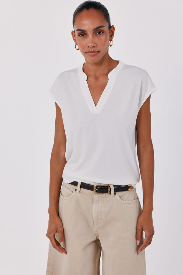 Cortefiel Basic stand-up collar T-shirt White