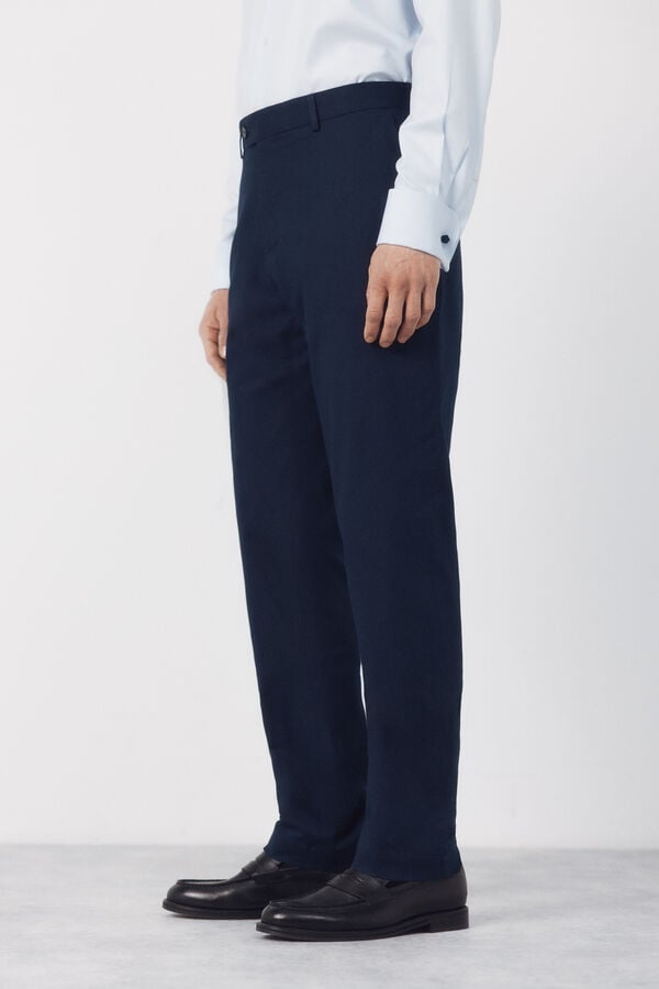 Cortefiel Linen blend coordinated trousers Navy