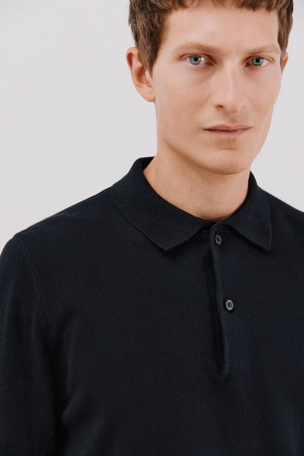 Cortefiel Cotton cashmere polo shirt neck jersey Black