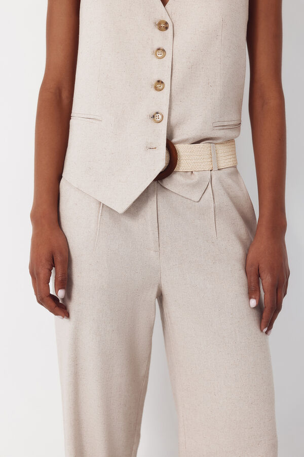Cortefiel Wide-leg trousers with linen Nude