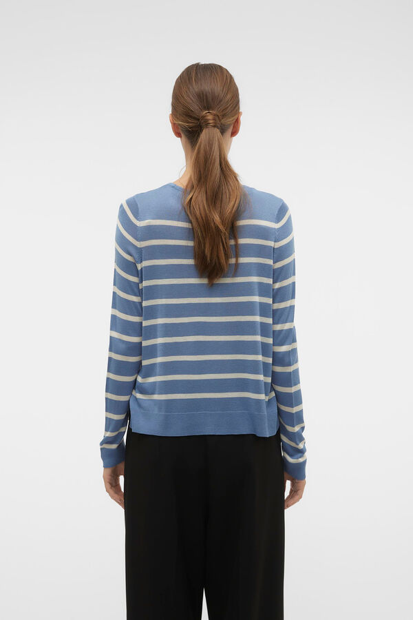Cortefiel Women's long-sleeved round neck striped jumper Blue