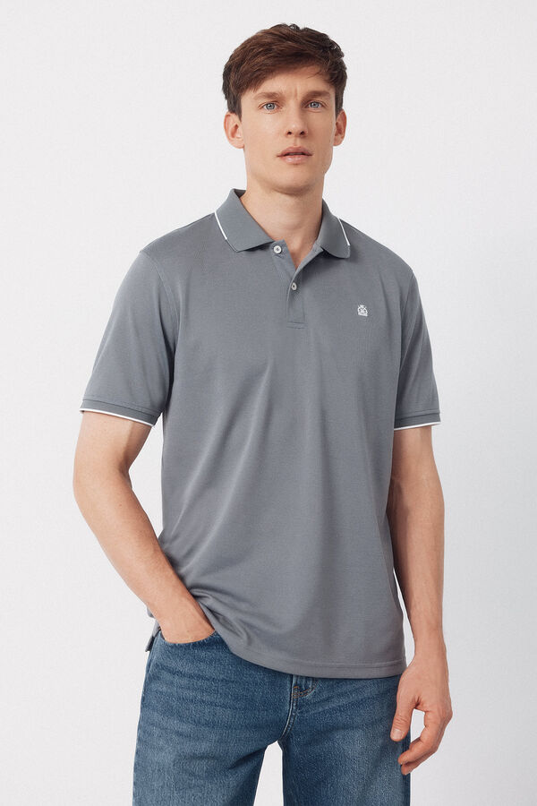 Cortefiel Coolmax&reg; jacquard collar polo shirt Grey