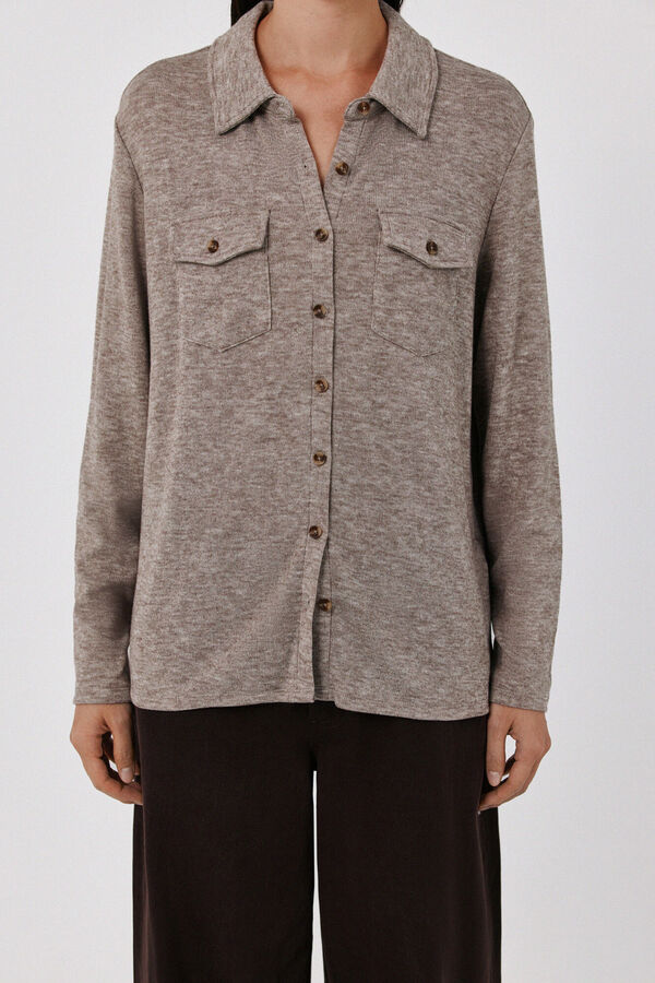 Cortefiel Stretch shirt with pockets Beige