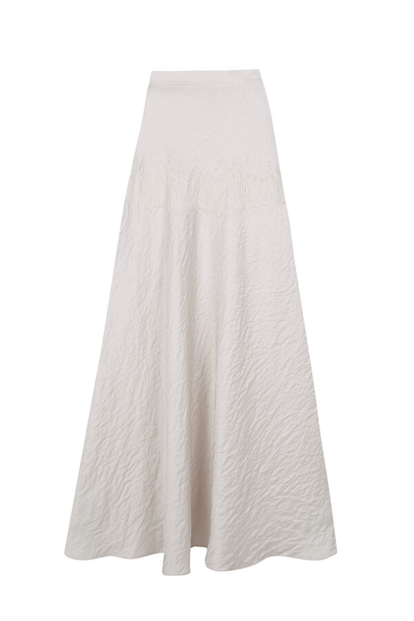 Slowlove Falda midi satinada con encaje Ivory