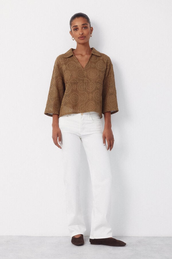 Cortefiel Embroidered rustic polo shirt Kaki