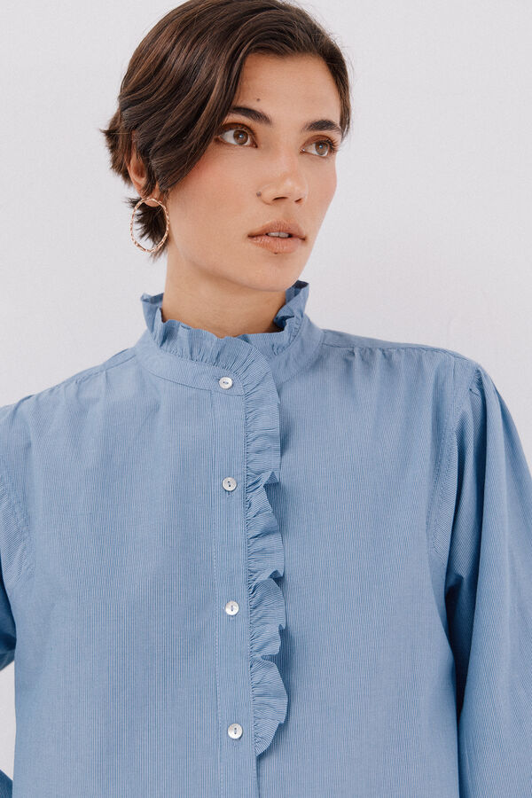 Cortefiel striped blouse with ruffled neck Printed blue