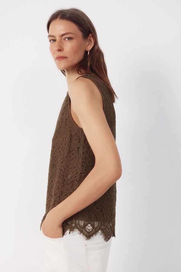 Cortefiel Top guipur Kaki