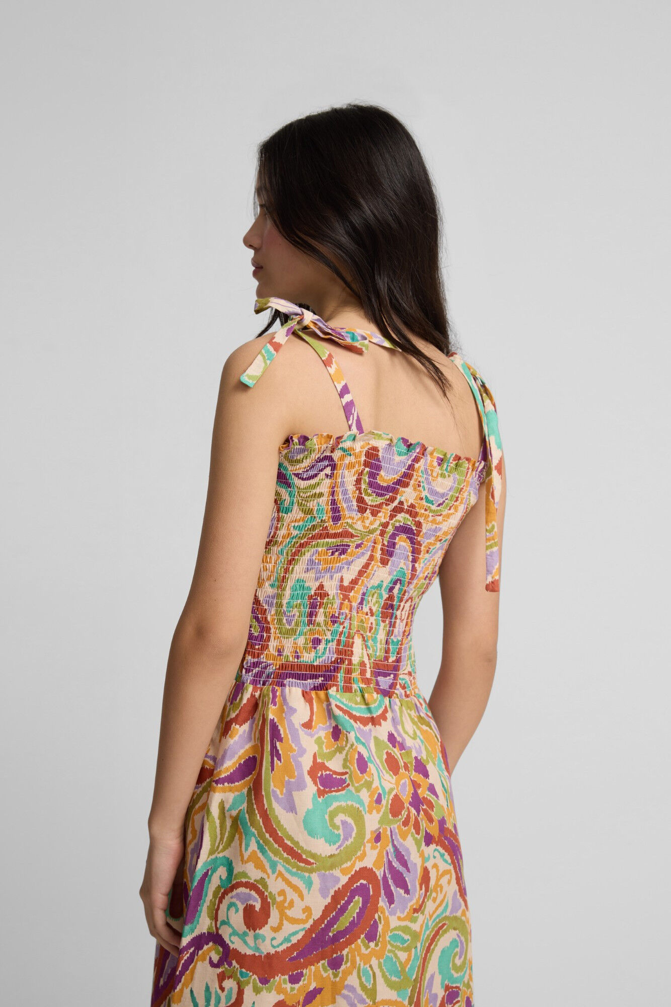 Silbon Vestido longo estampado franzido