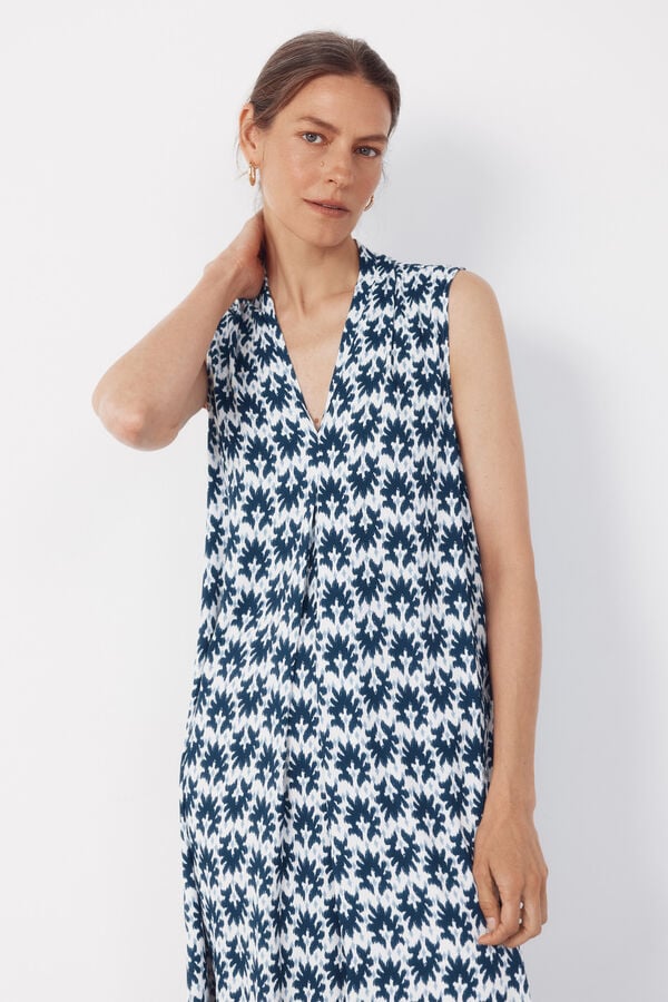Cortefiel Fluid sleeveless dress Printed blue