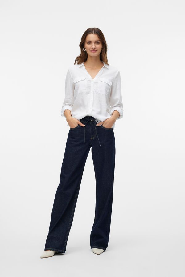 Vero Moda Camisa manga comprida em linho Branco