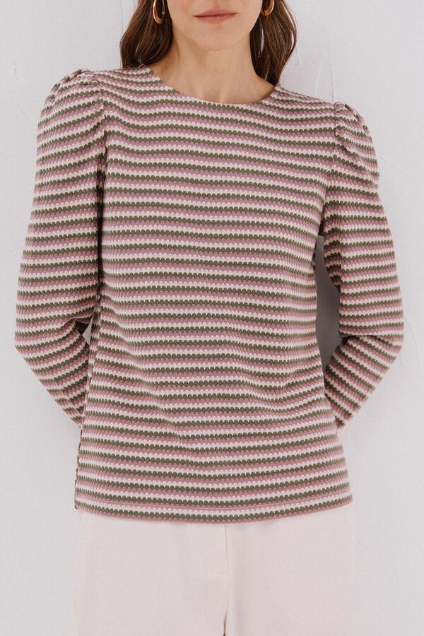 Cortefiel multicoloured striped structured top Printed green