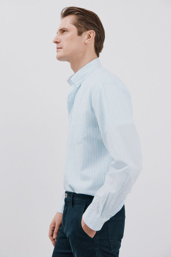 Cortefiel Striped seersucker shirt Blue