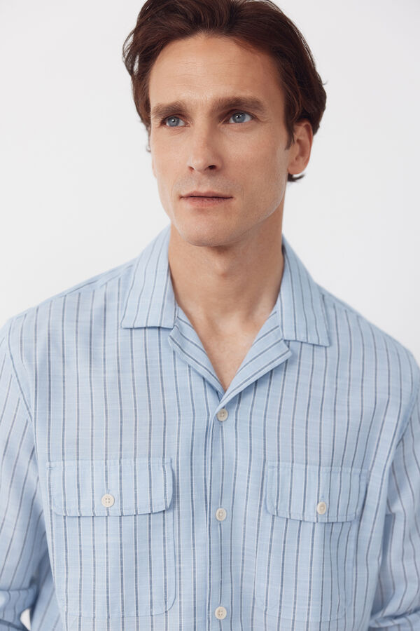 Cortefiel Camisa cuello bowling manga larga Azul