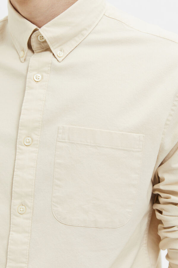 Cortefiel Long-sleeved shirt with pocket in 100% cotton Brown