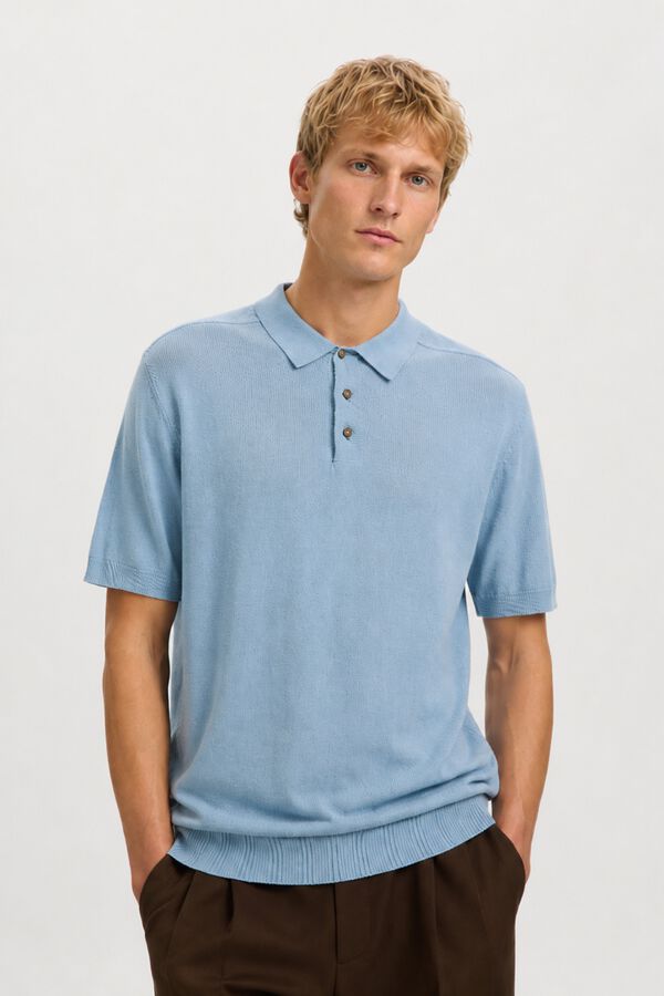 Selected Jersey-knit short sleeve polo shirt Blue