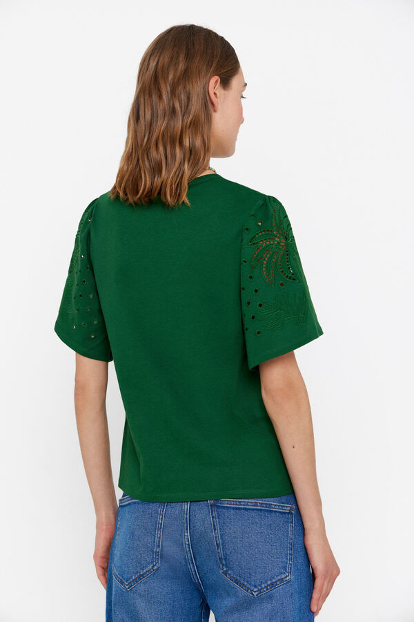 Cortefiel Camiseta manga bordado Verde oscuro