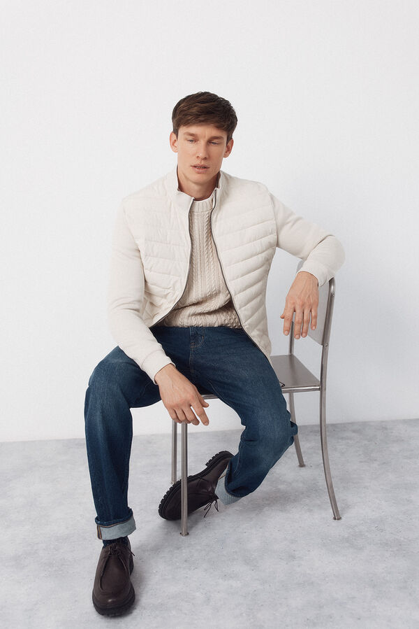 Cortefiel Cardig&atilde; de tecido combinada Tostado