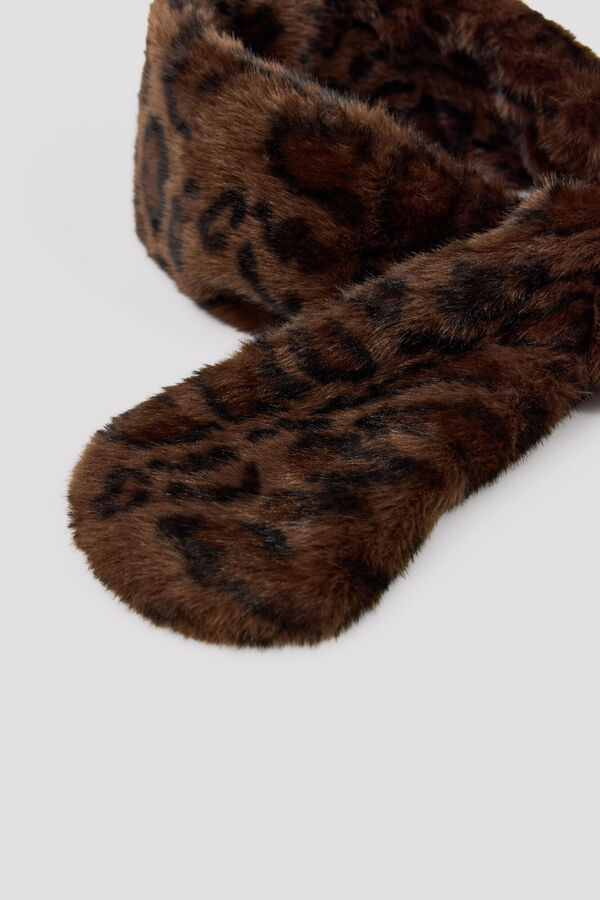 Cortefiel Faux fur scarf Printed brown
