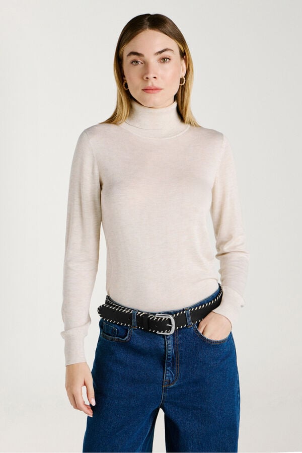 Vila Cinto de pele com costura Preto