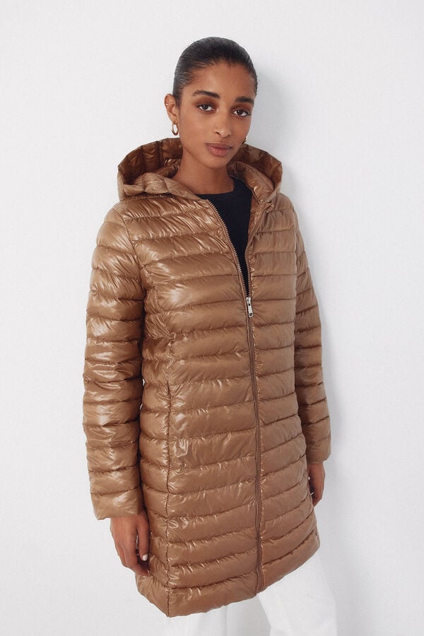 Cortefiel Long quilted coat Printed brown