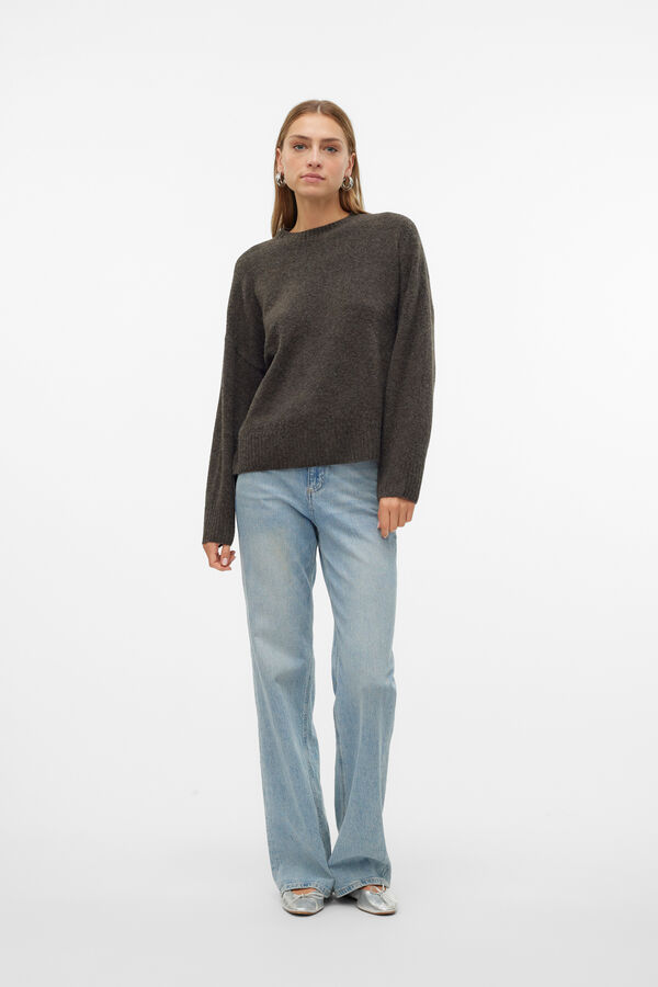 Vero Moda Jersey de punto cuello redondo Marrón oscuro