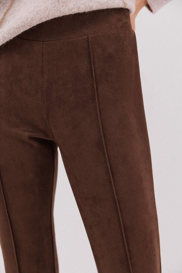 Cortefiel Women's suede effect leggings Beige