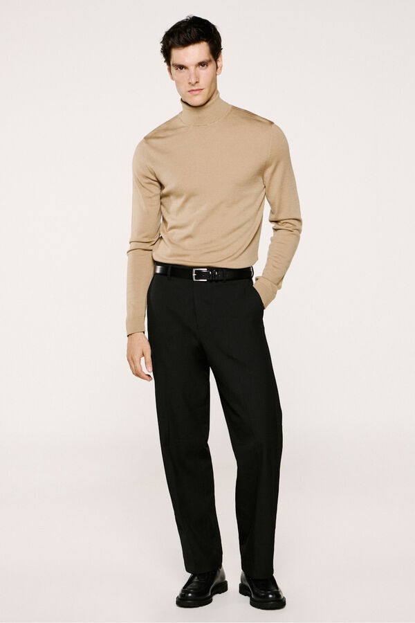 Selected Camisola de gola alta 100% lã merino Castanho