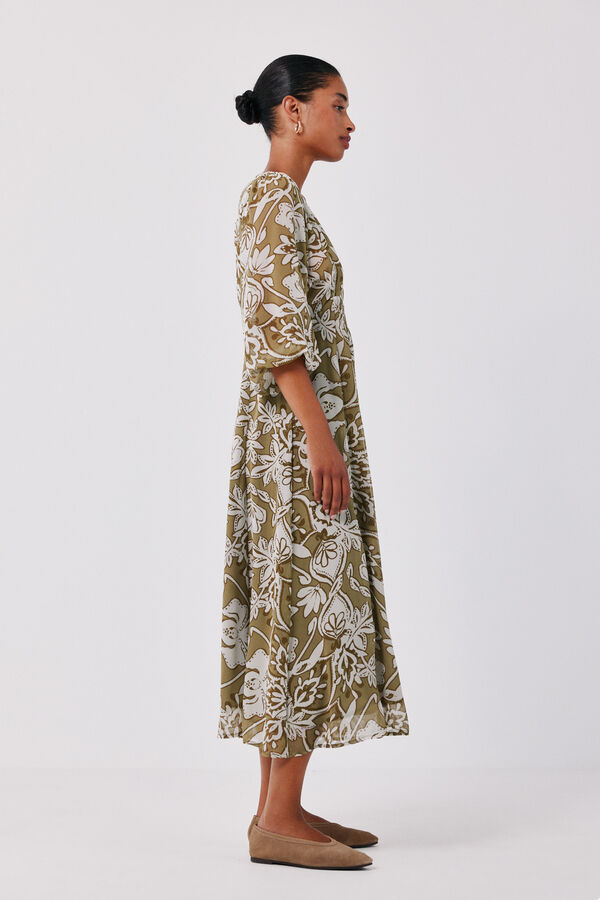 Cortefiel Printed fluid dress Printed green