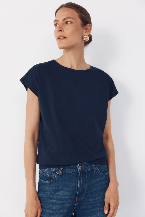 Cortefiel Basic t-shirt with gold buttons Navy