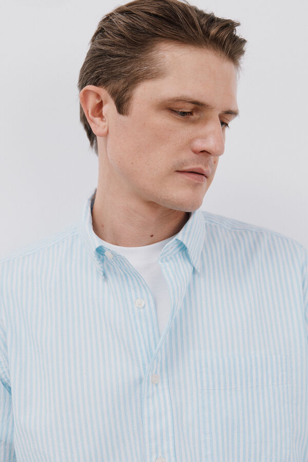 Cortefiel Striped seersucker shirt Blue